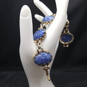 Vintage Blue Lucite Confetti Bracelet, Glitter Flakes, 1950s  Jewelry
